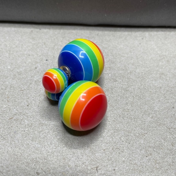 Vintage Estate Bubble Back Rainbow With Red Gems Earrings RARE 1 Of A Kind - Picture 2 of 7